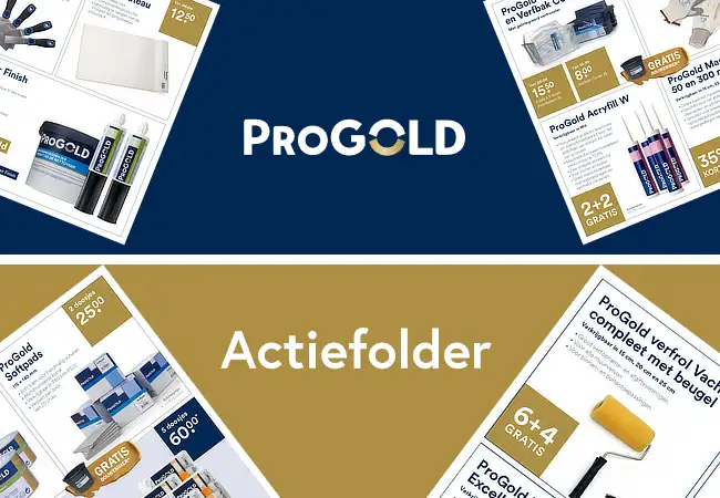 Een collage van een blauw-gouden flyer