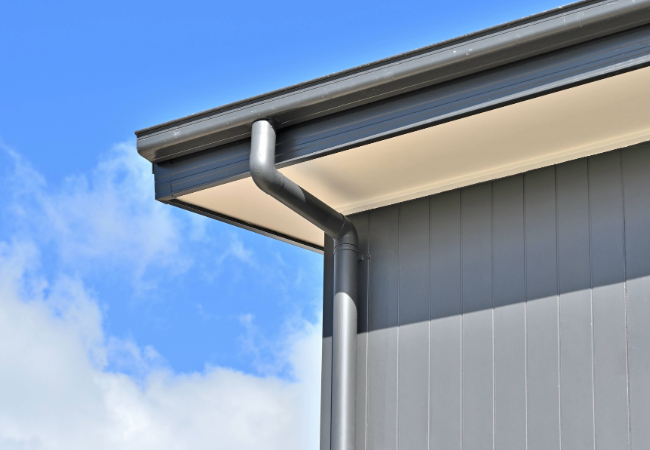 Corner of a building with rain gutters