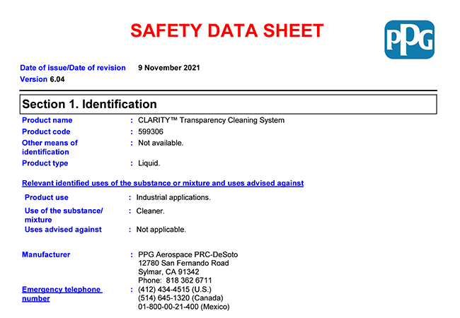 PPG aerospace Clarity™ Safety Data Sheet