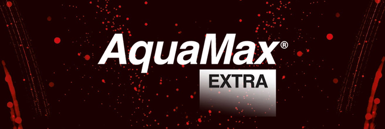 AquaMax Extra logo over textured red background
