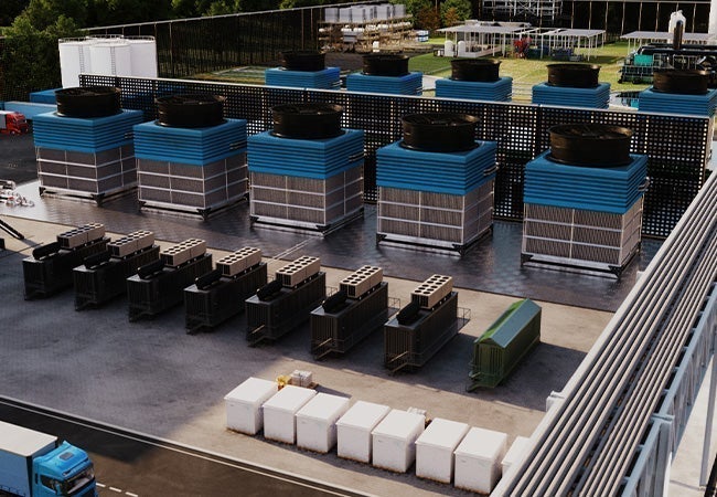 A large air conditioning units on a roof of a data center