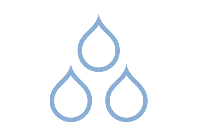 Three water droplets with blue outline to represent liquid coatings