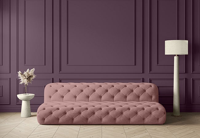 PPG 2025 Color of the Year, Purple Basil, used on a livign room wall