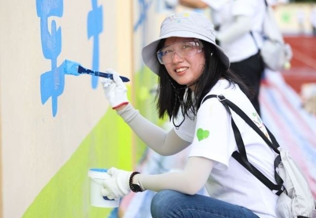 painting blue mural