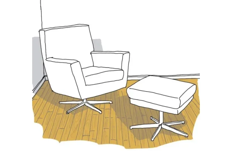 Möbler på lackat golv