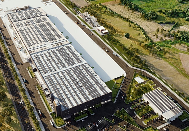 An aerial view of a factory