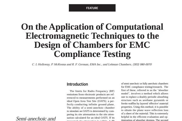 On the Application of Computational Electromagnetic Techniques to the Design of Chambers for EMC Compliance Testing.