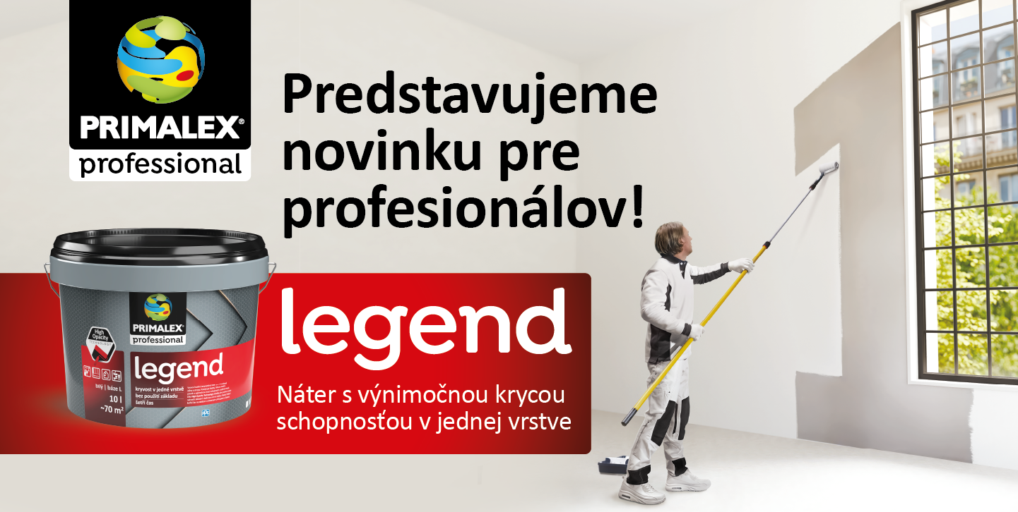 Náter Primalex Legend s výnimočnou krycou schopnosťou v jednej vrstve - muž malující stěnu