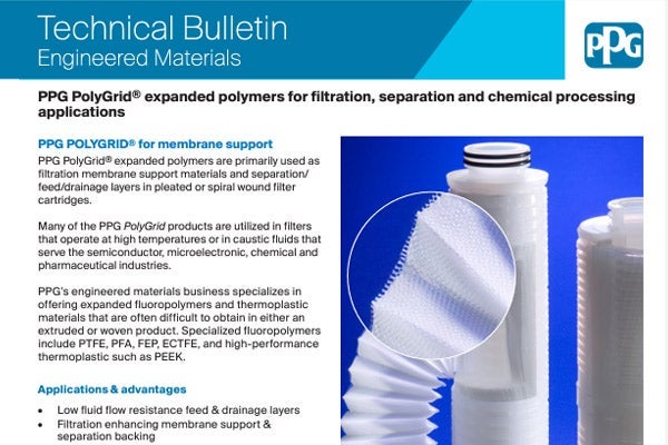 PPG PolyGrid expanded polymers for filtration, separation and chemical processing applications