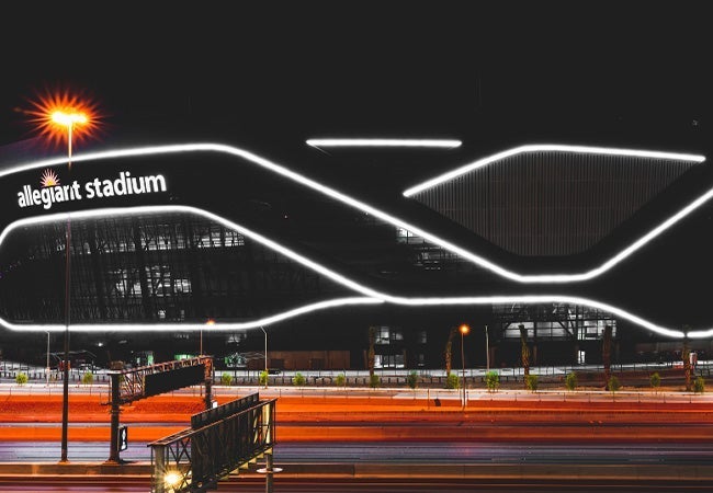A building with lights on the side