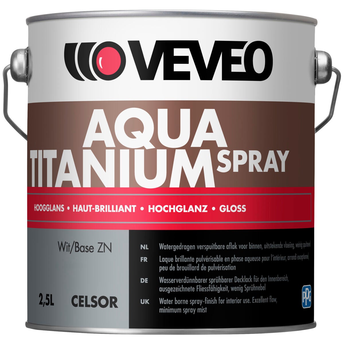 Een bus verf met een rood en zwart etiket