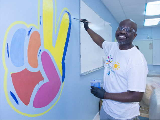 Man painting mural