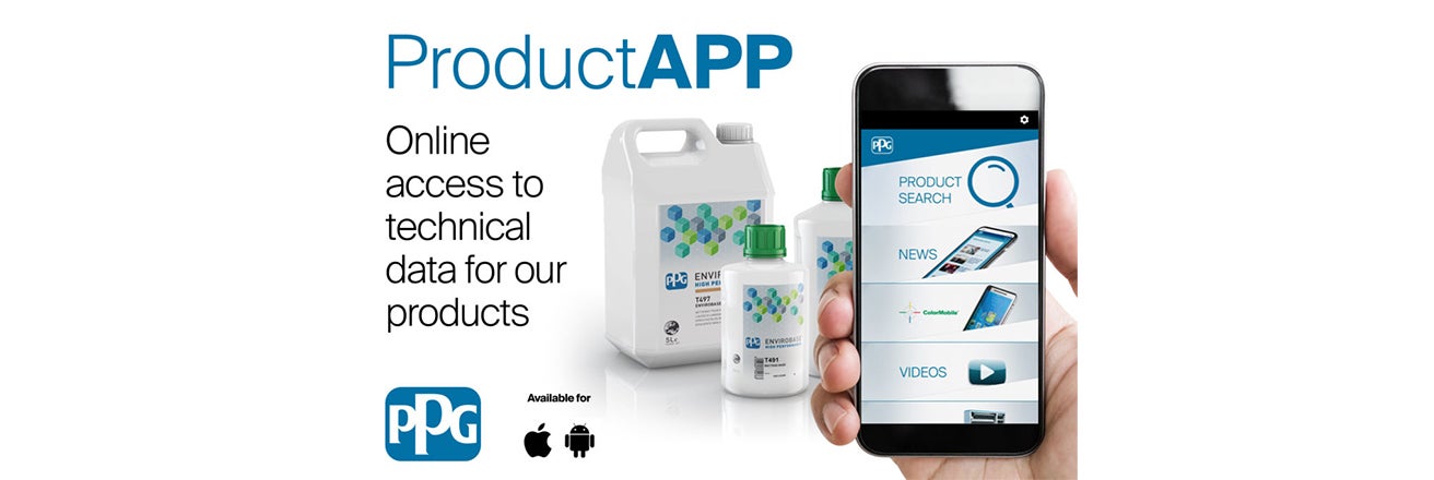 Product App on phone screen alongside product packaging