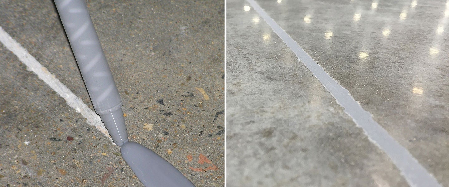 Industrial concrete floor with PPG JOINT FILL polyurea joint filler application protecting expansion joints