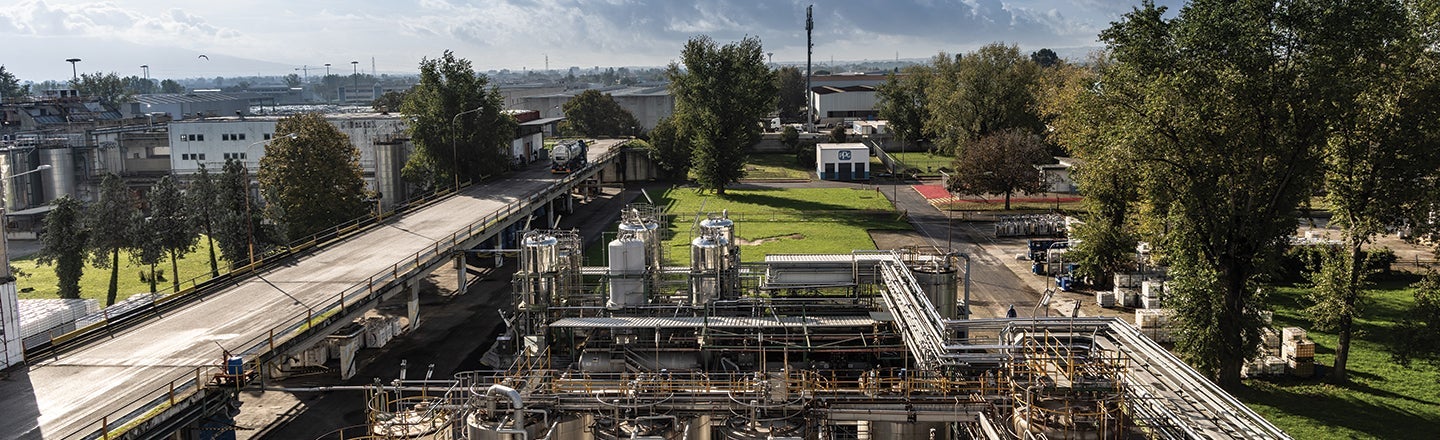 View of PPG plant containing pipework and buildings