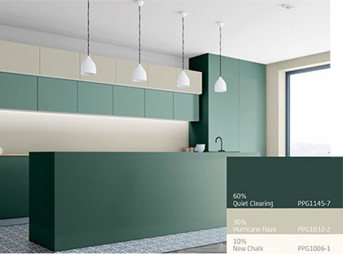 Een groene toonbank in een kamer