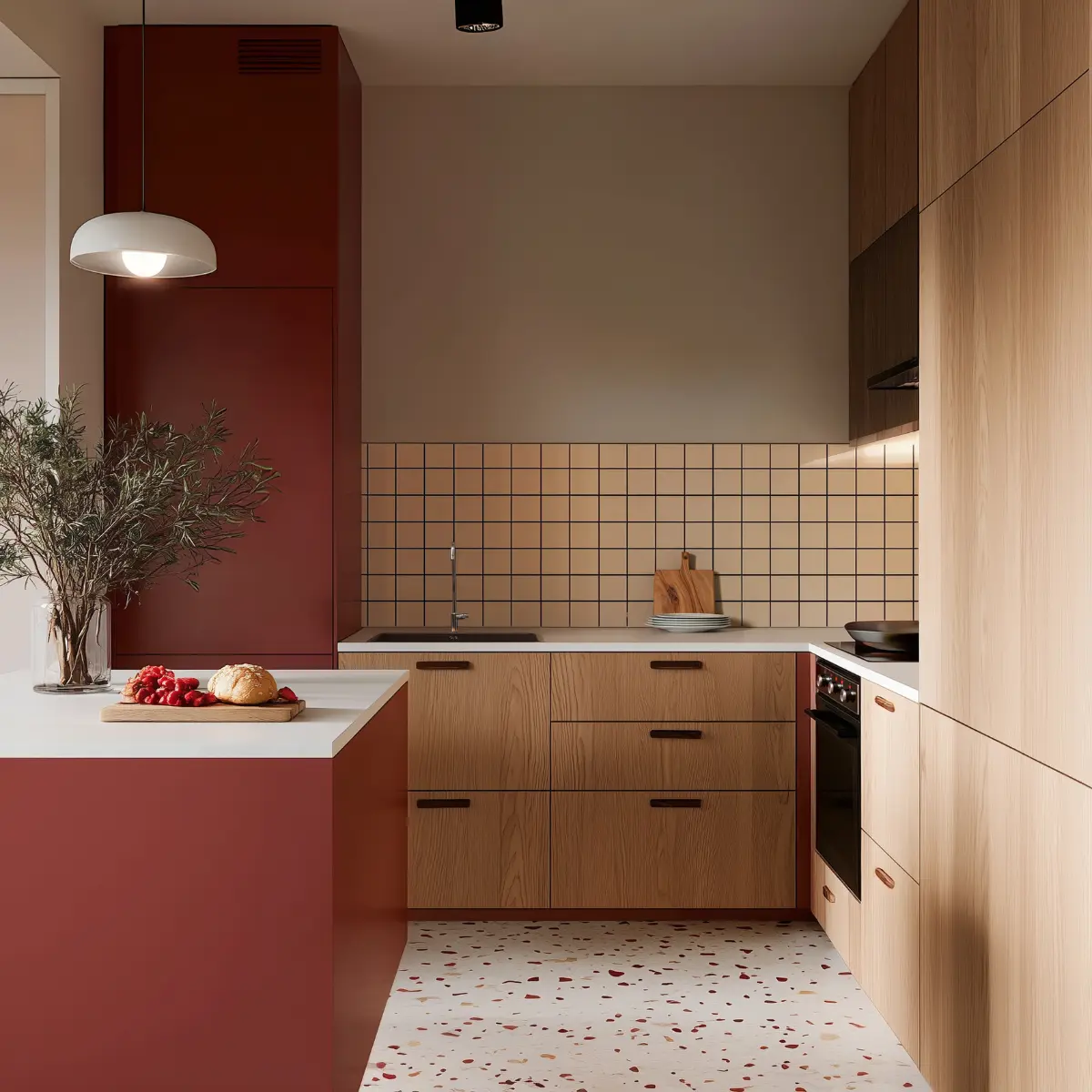Kleurcombinatie Red Lentil, beige Intuitive en Seriously Sand
