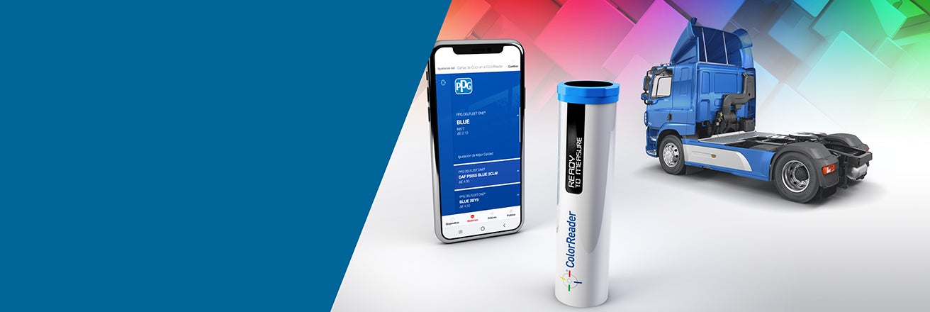ColorReader device alongside app and truck