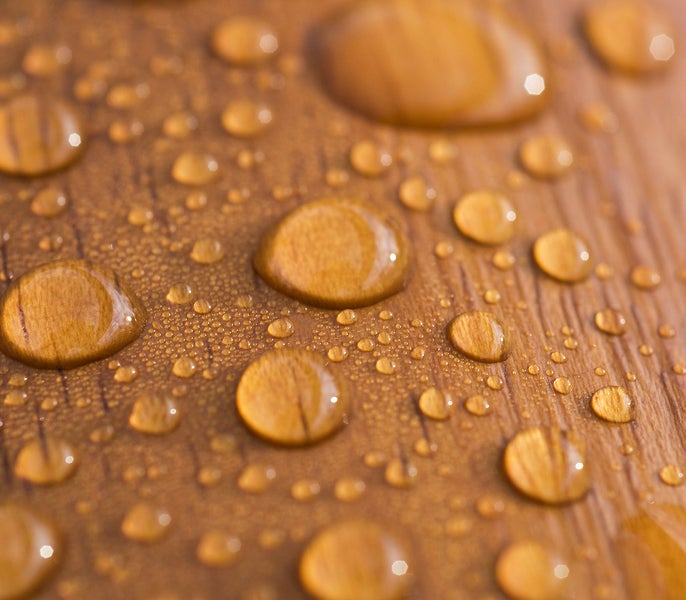 Water drops on a wood surface