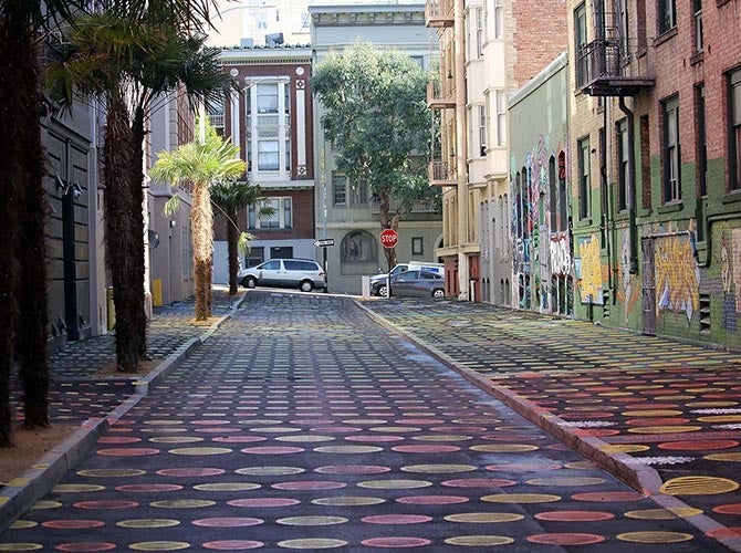 Circle patterns in Polk Streetscape Project - Fern Alley, San Francisco