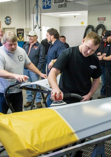 Training using abrasive tools on panels