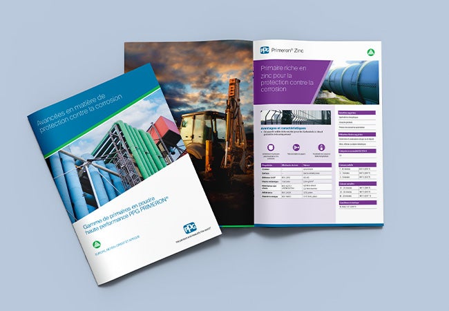 Primeron brochure in French open on content related to Primeron Zinc