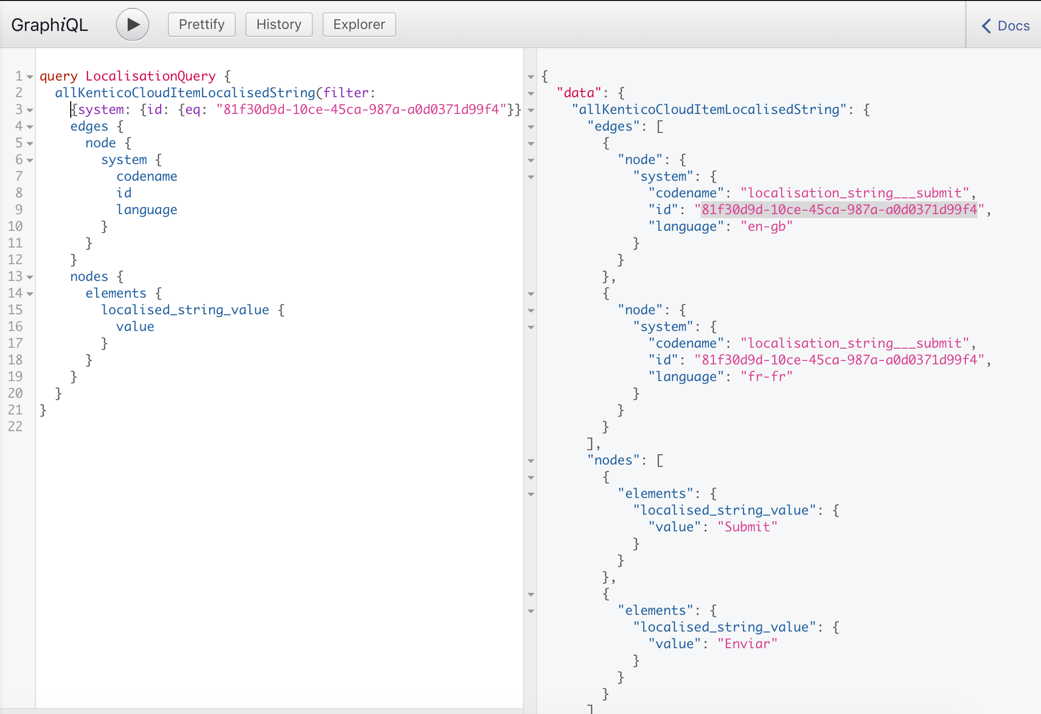 GraphiQL retrieve language nodes localised strings condition ID