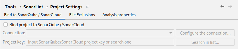 Select Bind project to SonarQube / SonarCloud to start the next step in setting up Connected Mode.