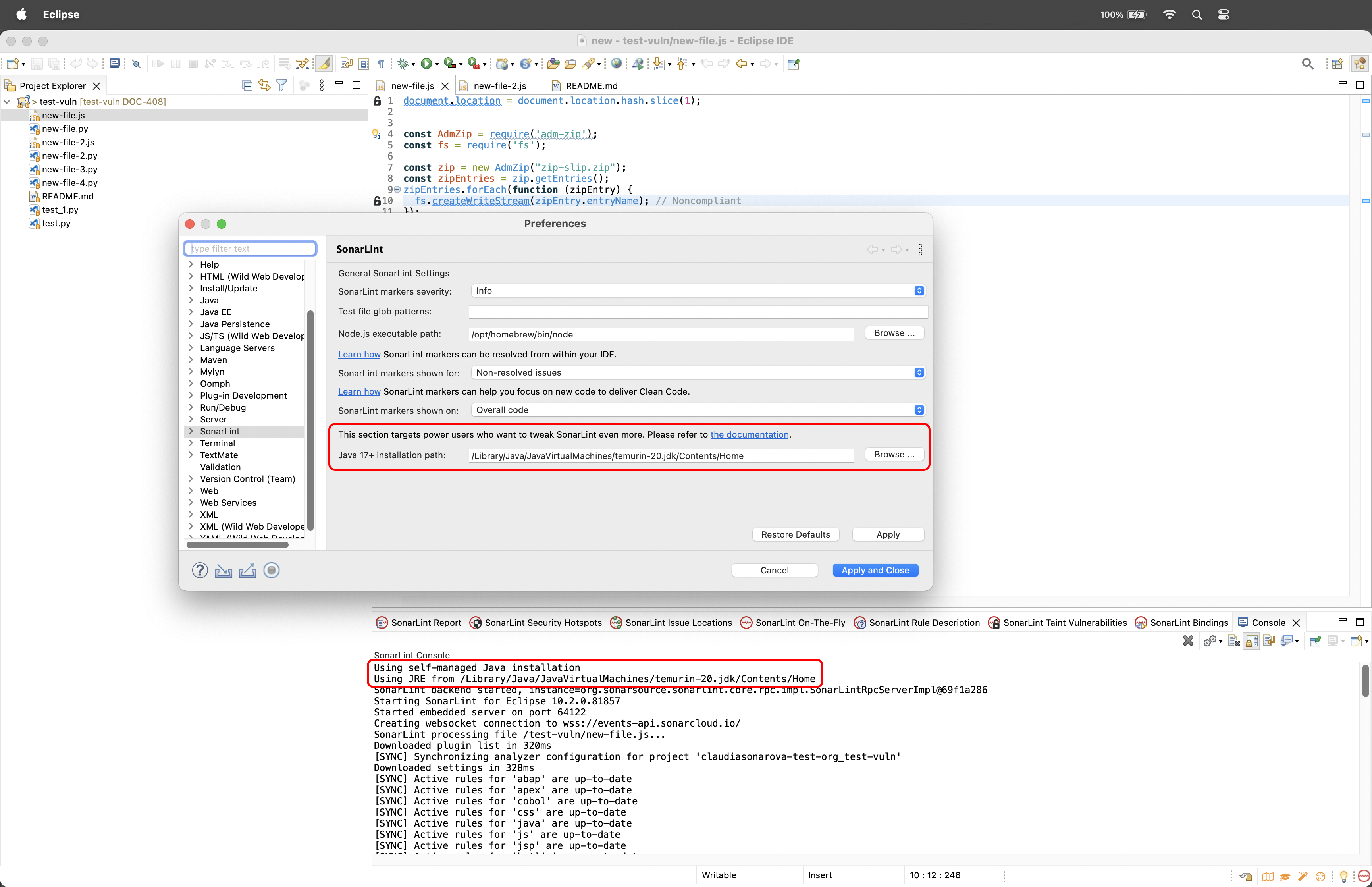 SonarLint using the self-managed Java installation.