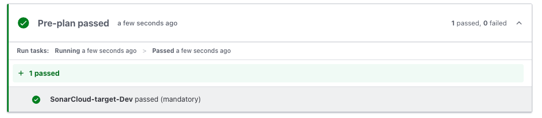 Your SonarCloud runt task has passed the Pre-plan!
