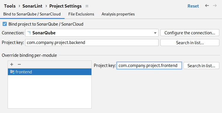 SonarLint gives you the option to override your binding module, if you want.