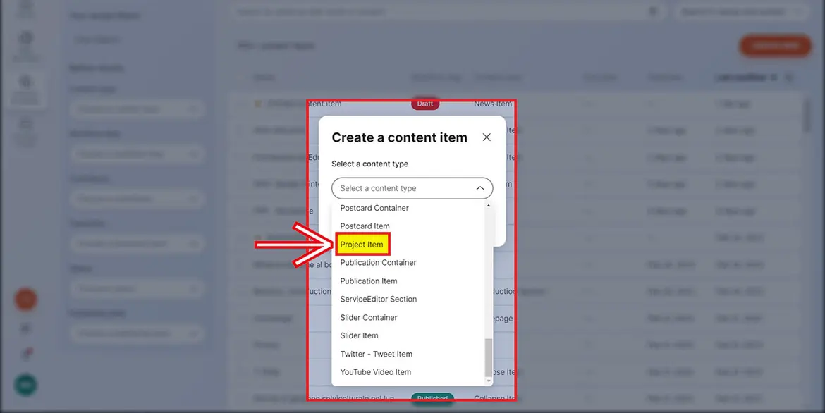Auswahl content type Auswahl content type