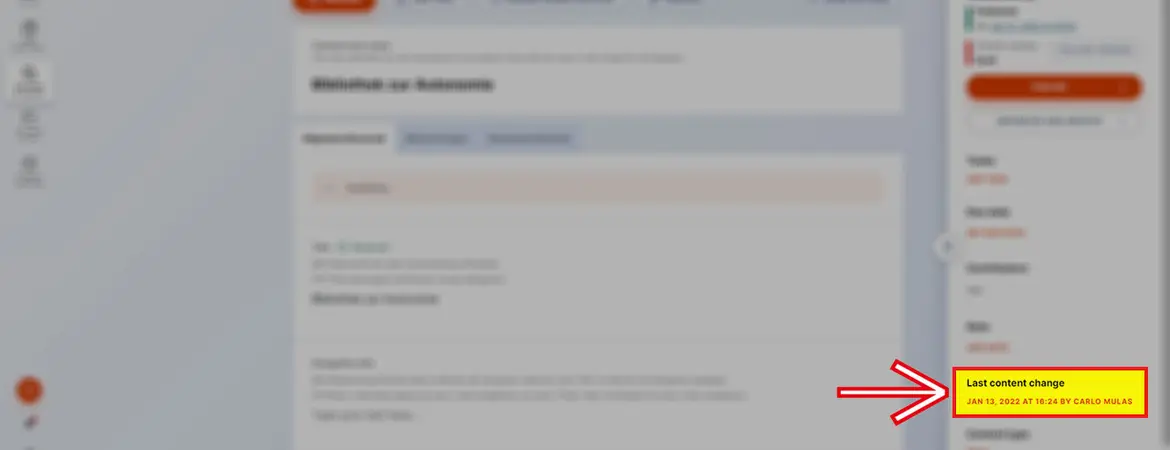 Sezione Content details: Last content change Sezione Content details: Last content change