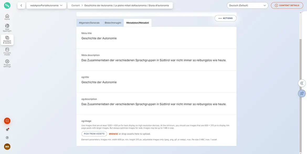 Bereich Metadaten Bereich Metadaten