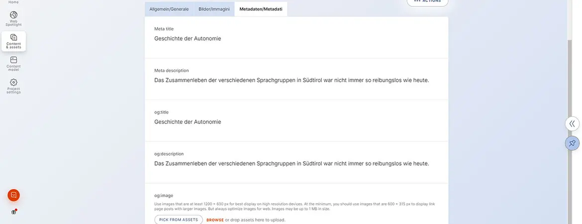 Registro Metadati in Kontent.ai Registro Metadati in Kontent.ai