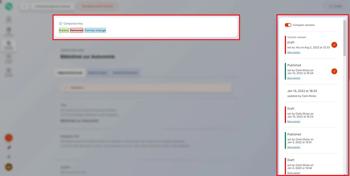 „Compare versions“ „Compare versions“