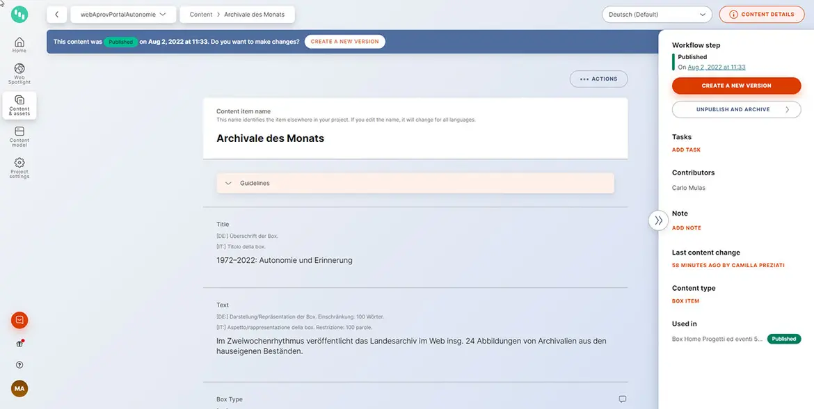 Beispiel „Content type“: „Page“ Beispiel „Content type“: „Page“