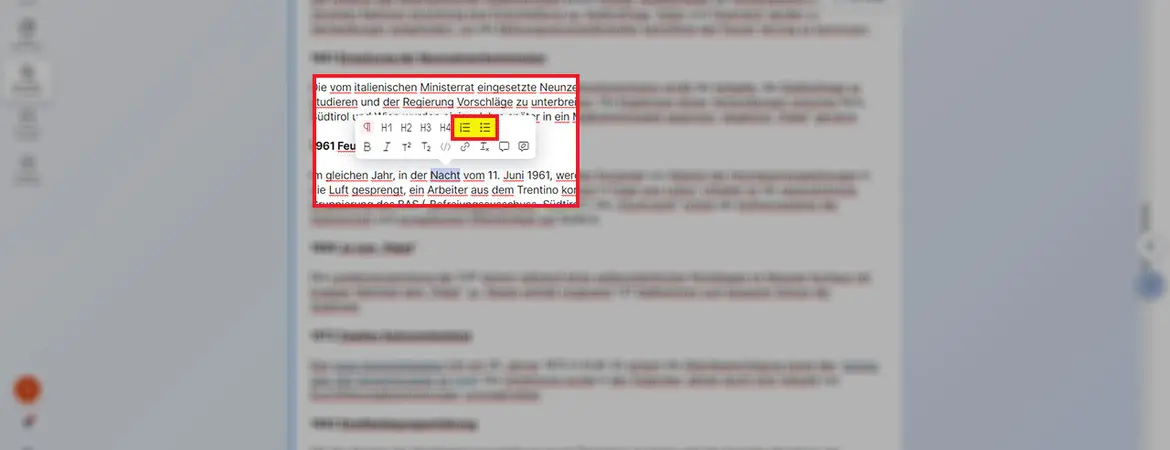 Feld „Text“: Aufzählungen Feld „Text“: Aufzählungen