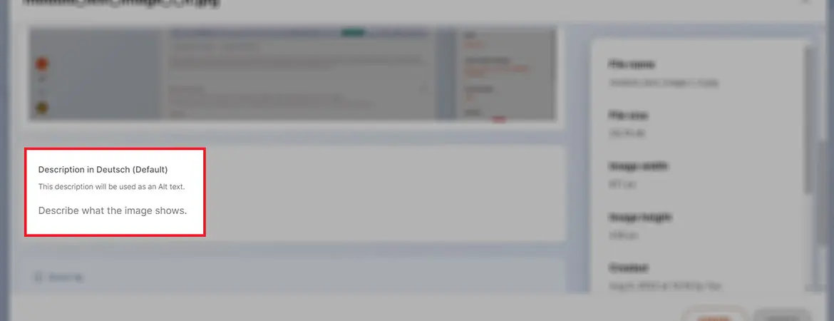 Bereich „Image“: Beschreibungsfeld („alt-text“) Bereich „Image“: Beschreibungsfeld („alt-text“)