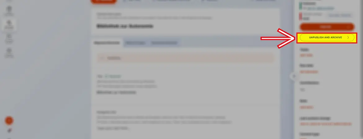Bereich „Content details“: Unpublish and archive Bereich „Content details“: Unpublish and archive