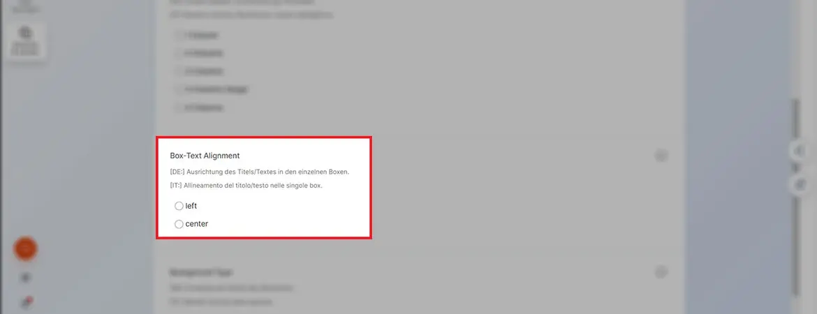Feld „Box-Text Alignment“ Feld „Box-Text Alignment“
