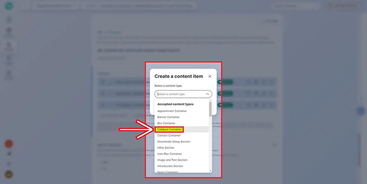 Auswahl „content type“ Auswahl „content type“