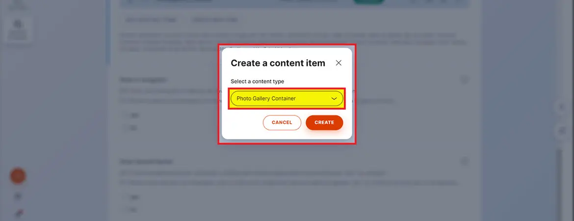 Auswahl „content type“ Auswahl „content type“