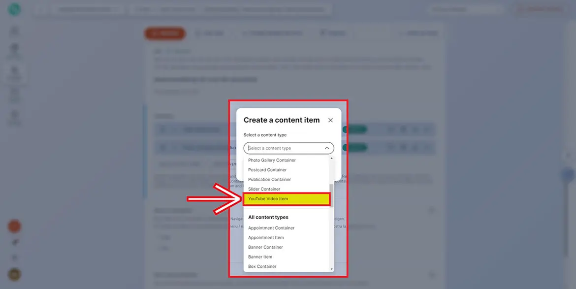 Selezione content type Selezione content type