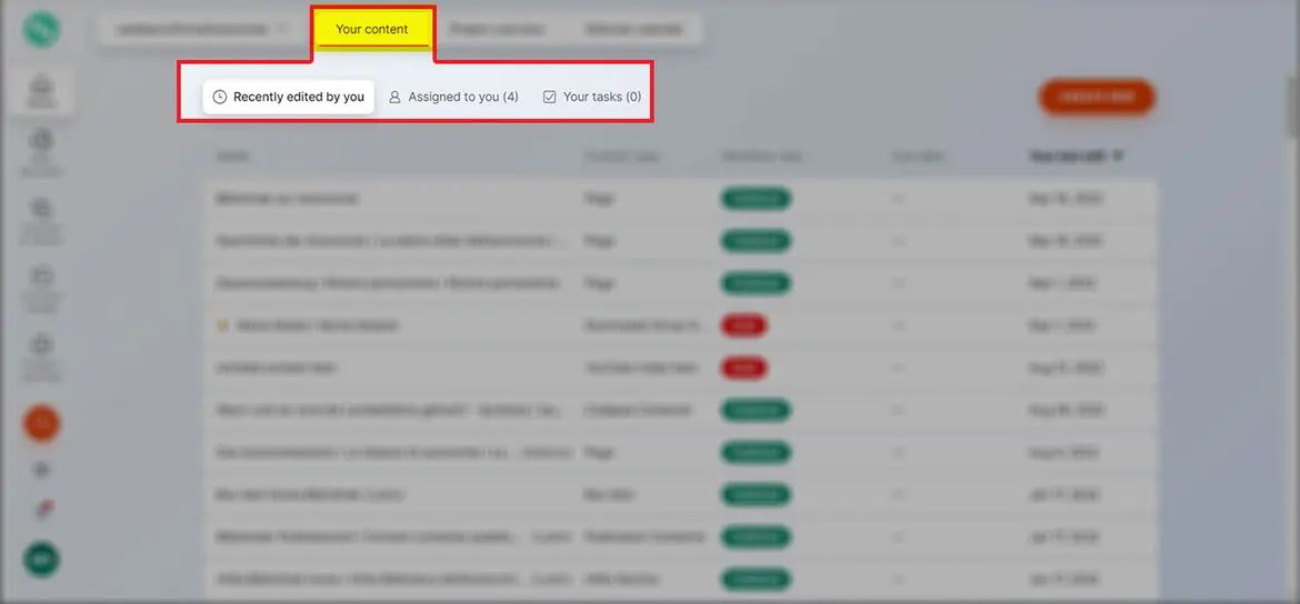 Bereich „Your Content“ Bereich „Your Content“
