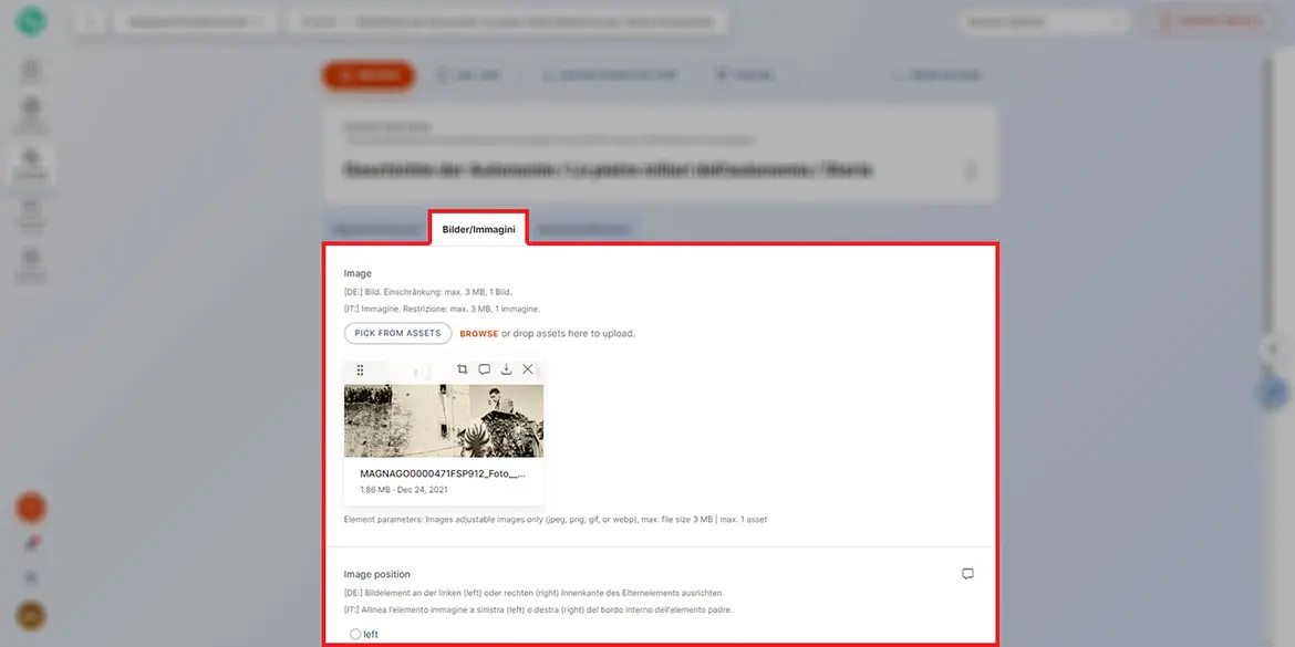 Bereich „Bilder/Immagini“ Bereich „Bilder/Immagini“