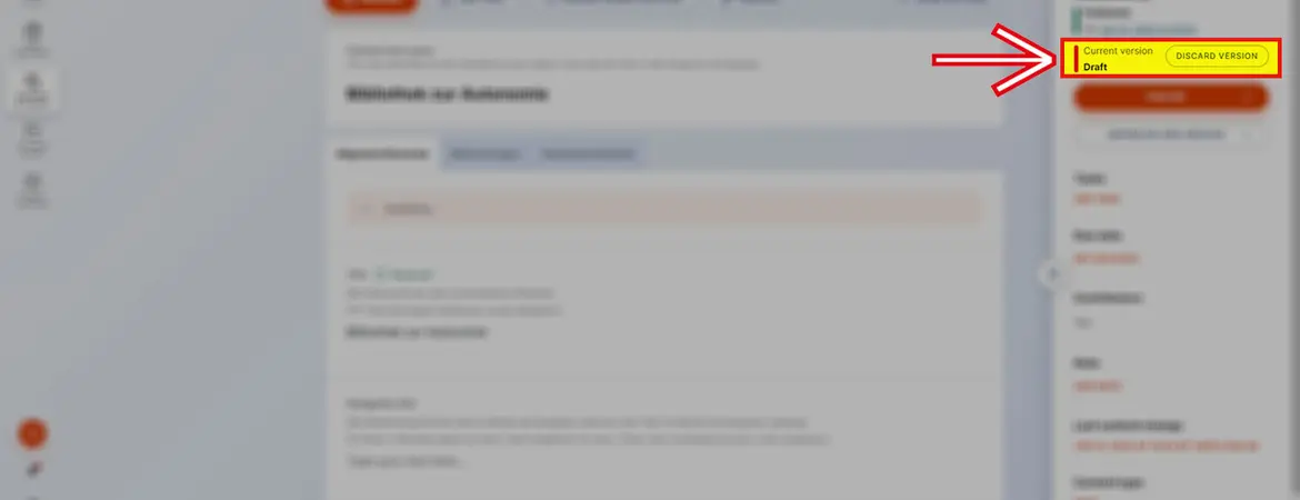 Bereich „Content details“: „Discard version“ Bereich „Content details“: „Discard version“