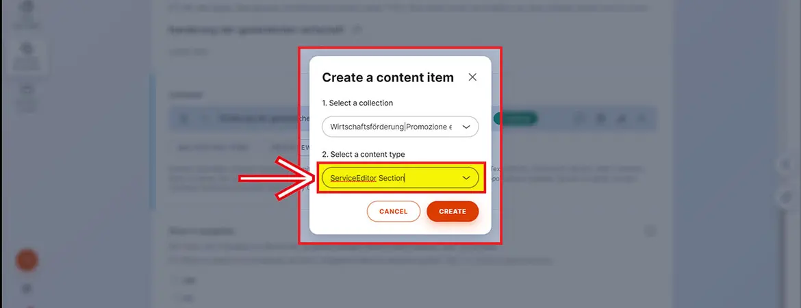 Auswahl „content type“ Auswahl „content type“