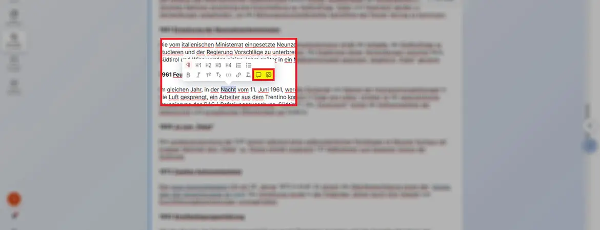Feld „Text“: „Add comment“ und „Add suggestion“ Feld „Text“: „Add comment“ und „Add suggestion“