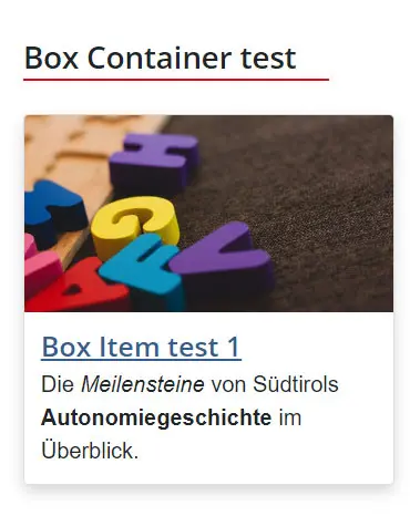 Beispiel „Box Item“ mit „Link Type“ „Title“ Beispiel „Box Item“ mit „Link Type“ „Title“